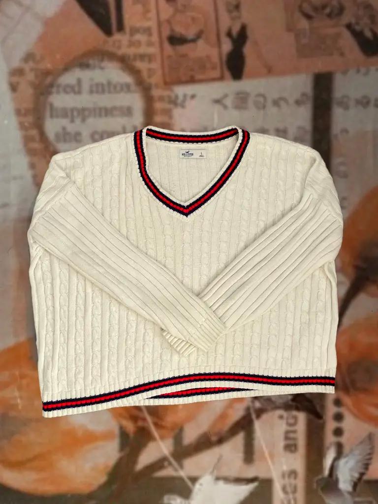 Hollister black and red trim white sweater
