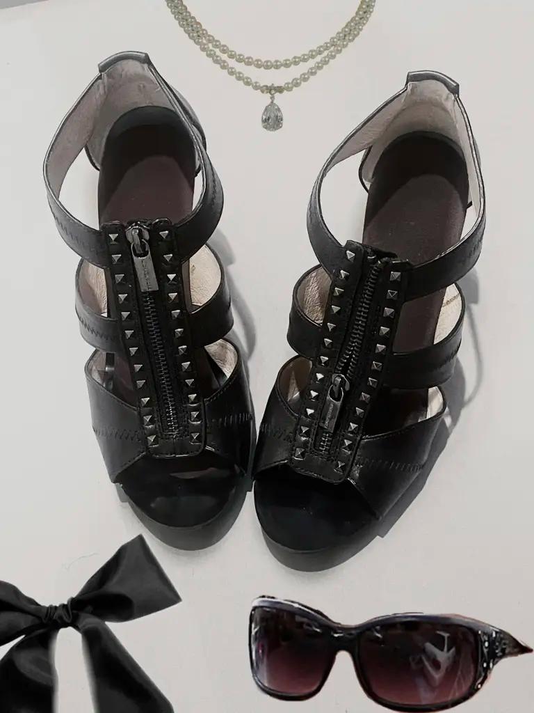 Black Spiked Zipper Heels